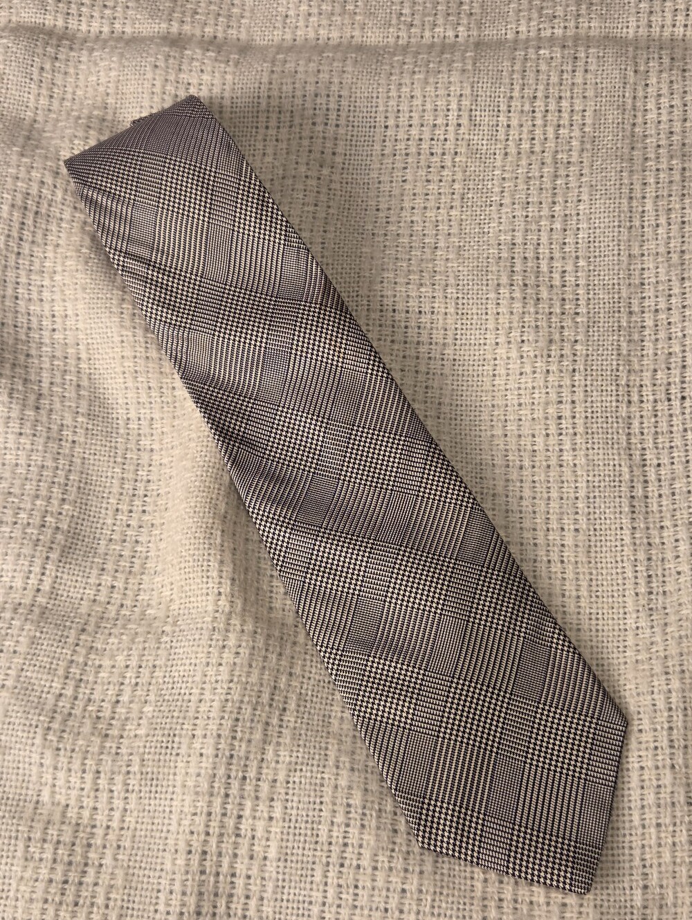 Faconnable Silk Tie Navy Cream Glen Plaid Prince Of Wales Made In France